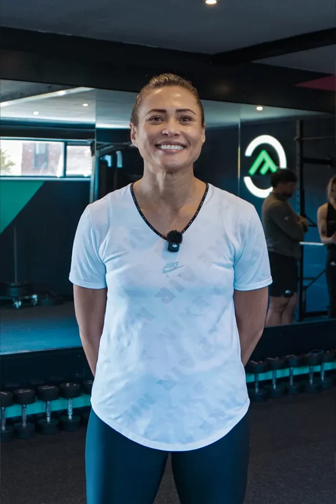 Fit Club York member Martha sharing her fitness journey testimonial inside the gym