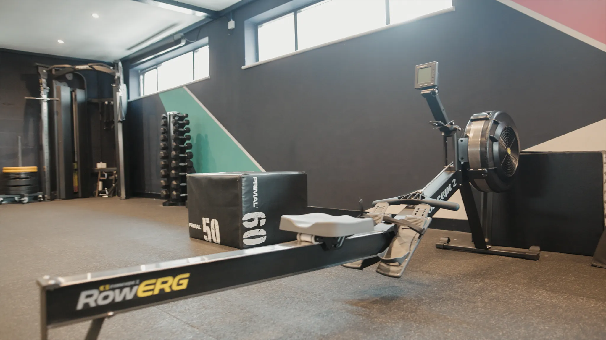 Concept2 rowing machine and functional training area inside Fit Club York gym