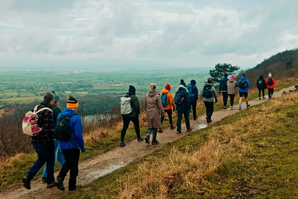 Fit Club York members taking part in a group hike at Sutton Bank in Yorkshire