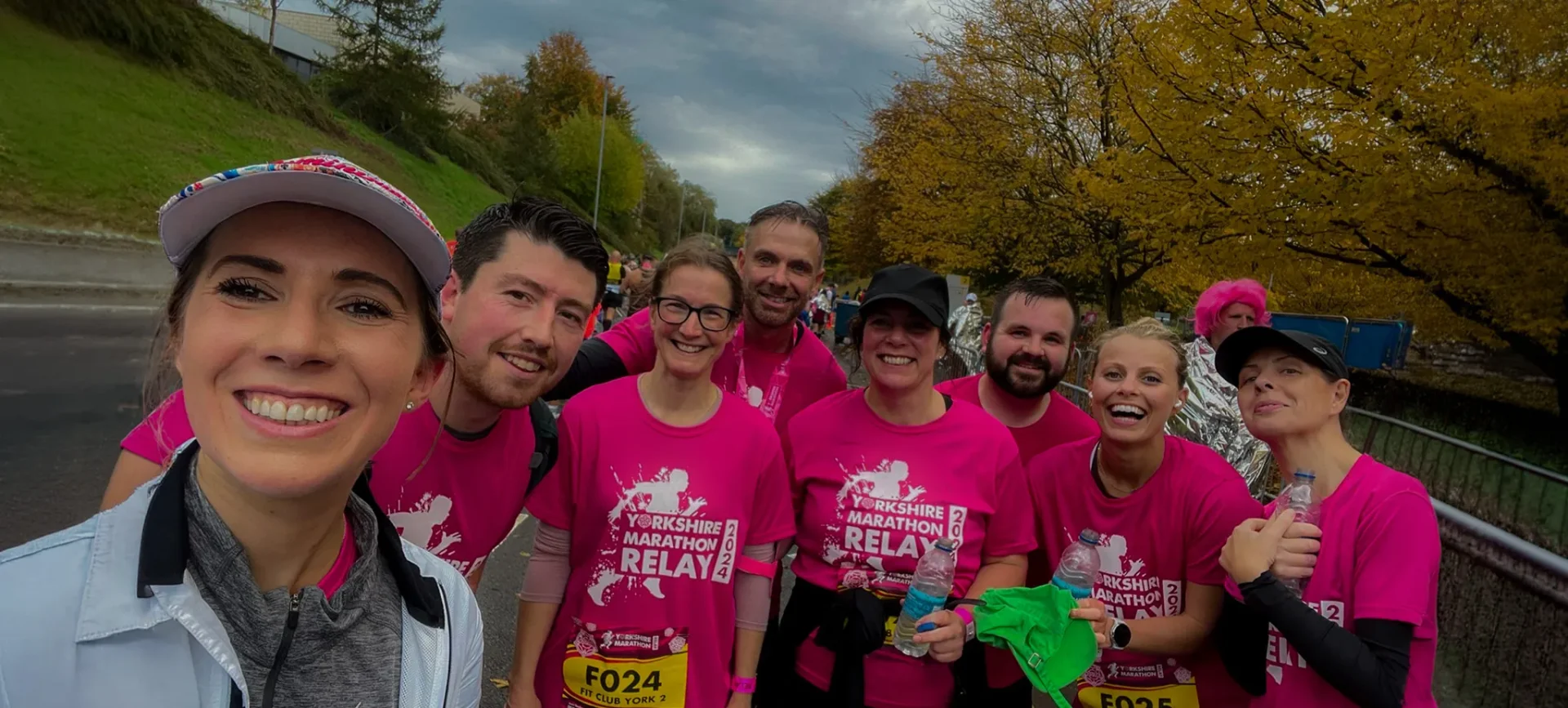 Fit Club York members posing together at the Yorkshire Marathon Relay 2024 event